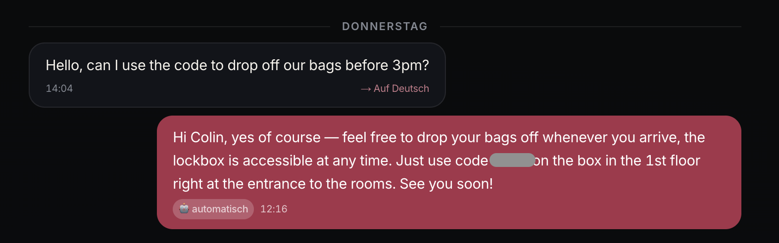 Original CENTCOM Inbox mit automatischer KI-Gästeantwort